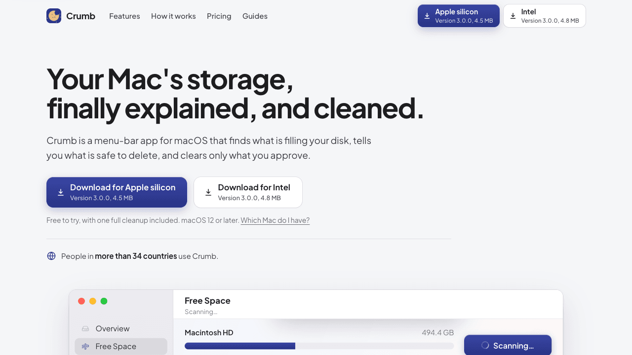 Crumb product preview for startup listing on Aura++