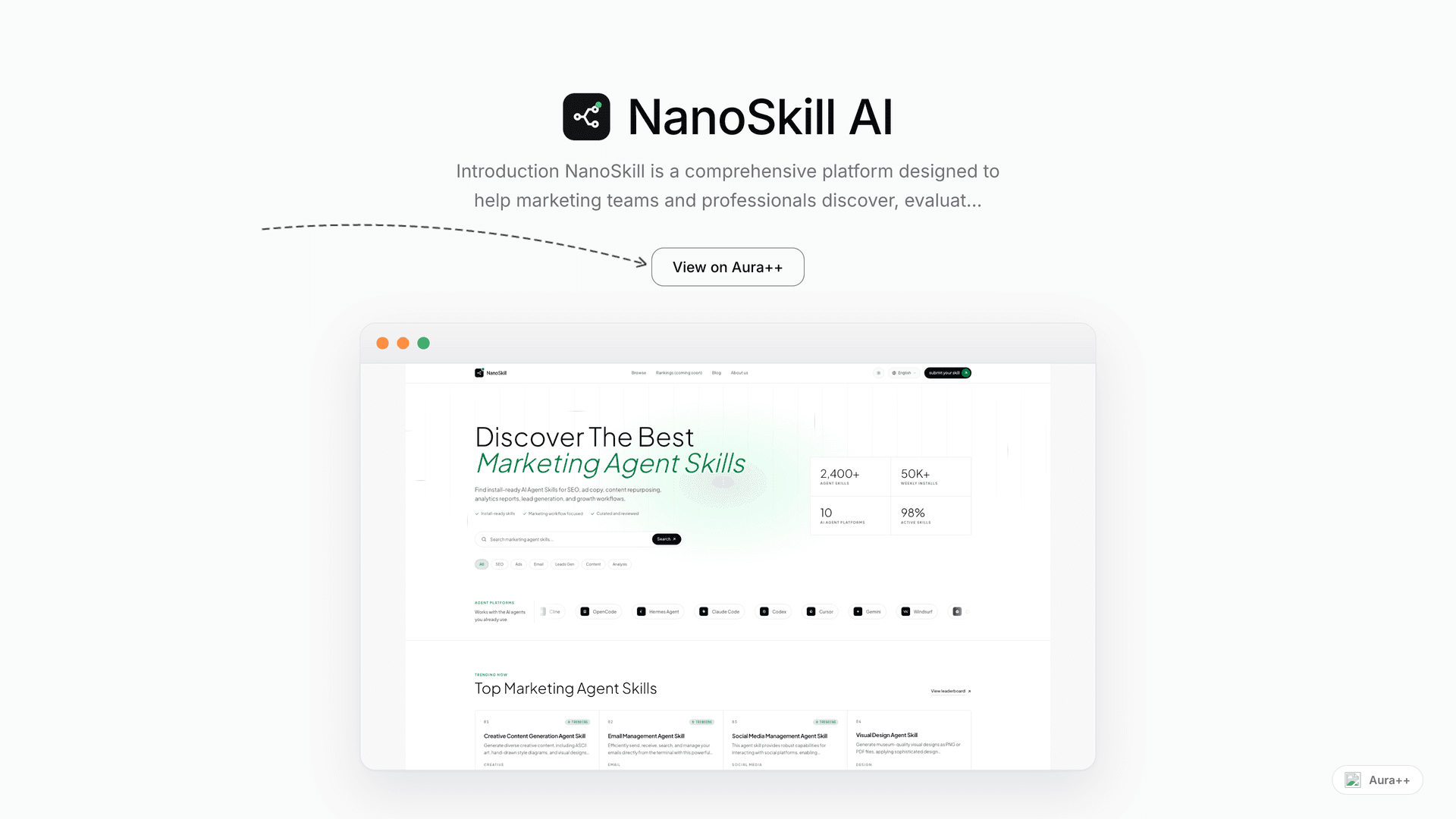 NanoSkill AI launch featured image on Aura++