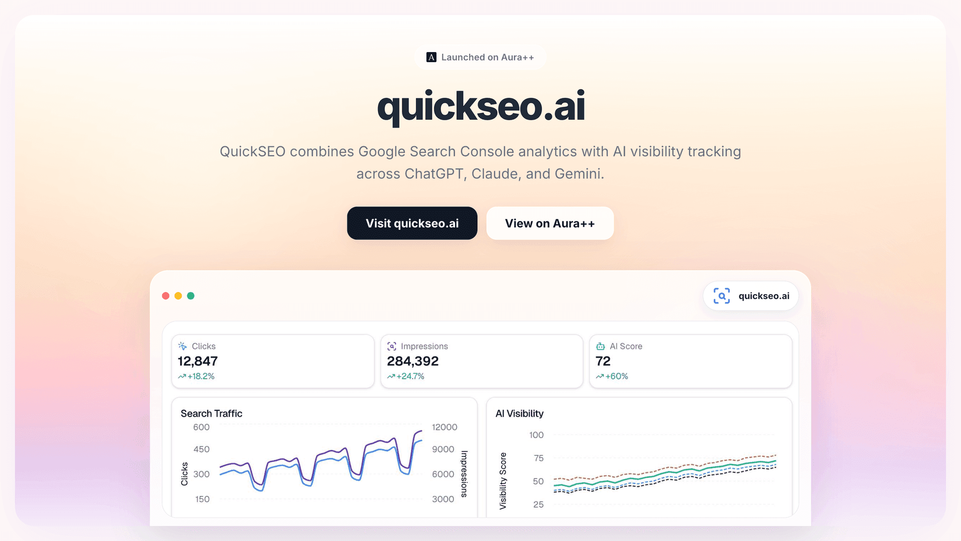 quickseo.ai launch story featured image on Aura++