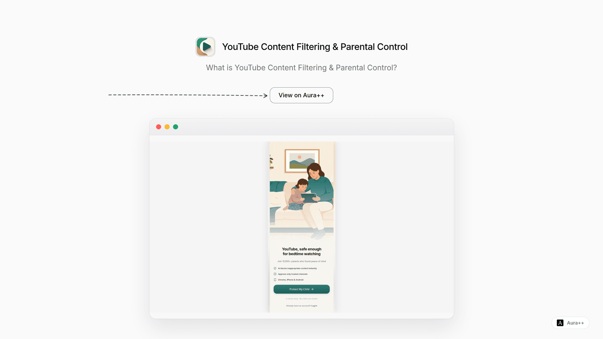 YouTube Content Filtering & Parental Control launch story featured image on Aura++