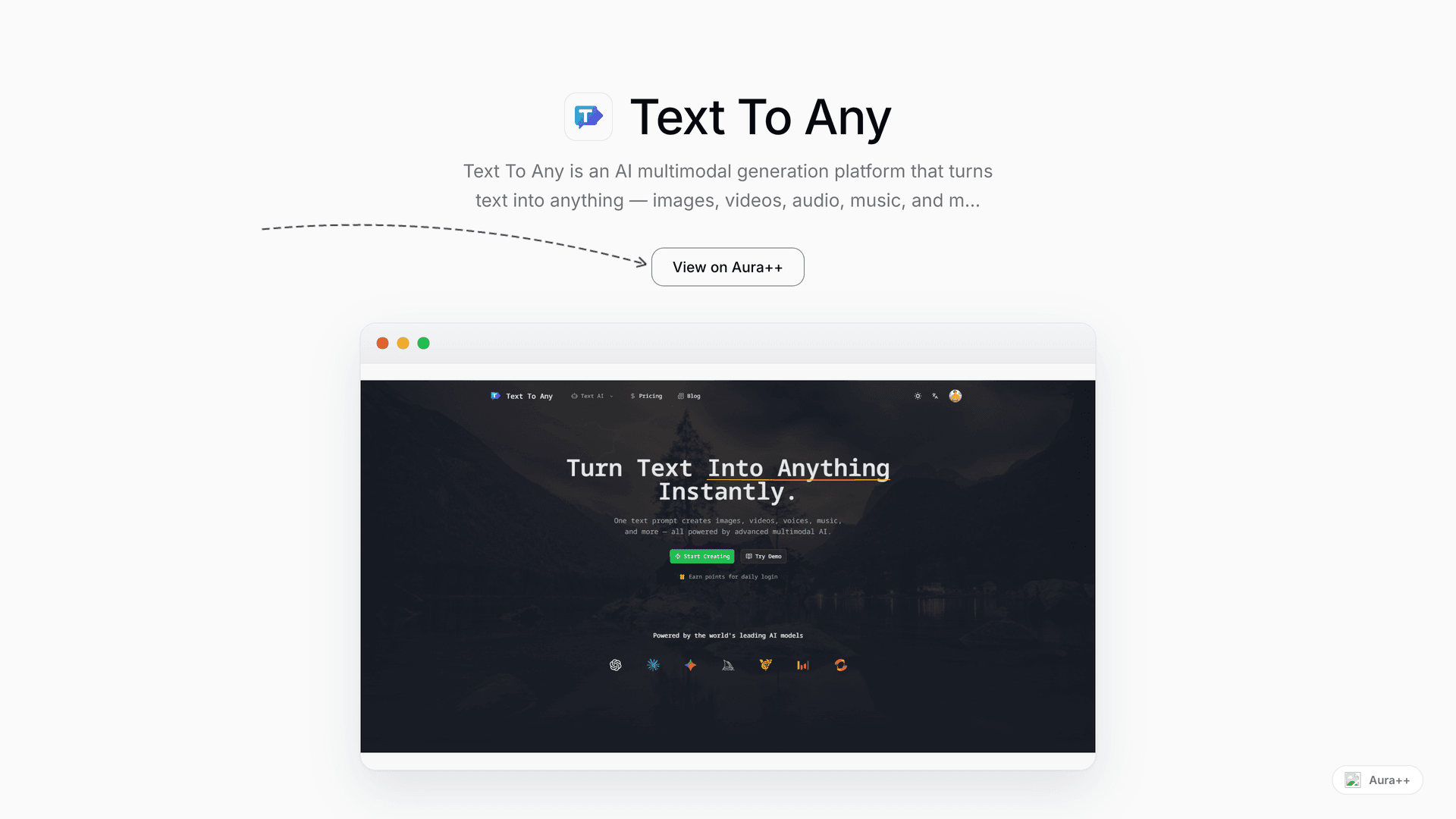 Text To Any launch story featured image on Aura++