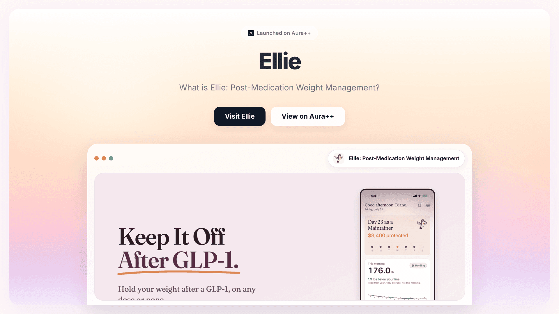 Ellie: Post-Medication Weight Management launch story featured image on Aura++