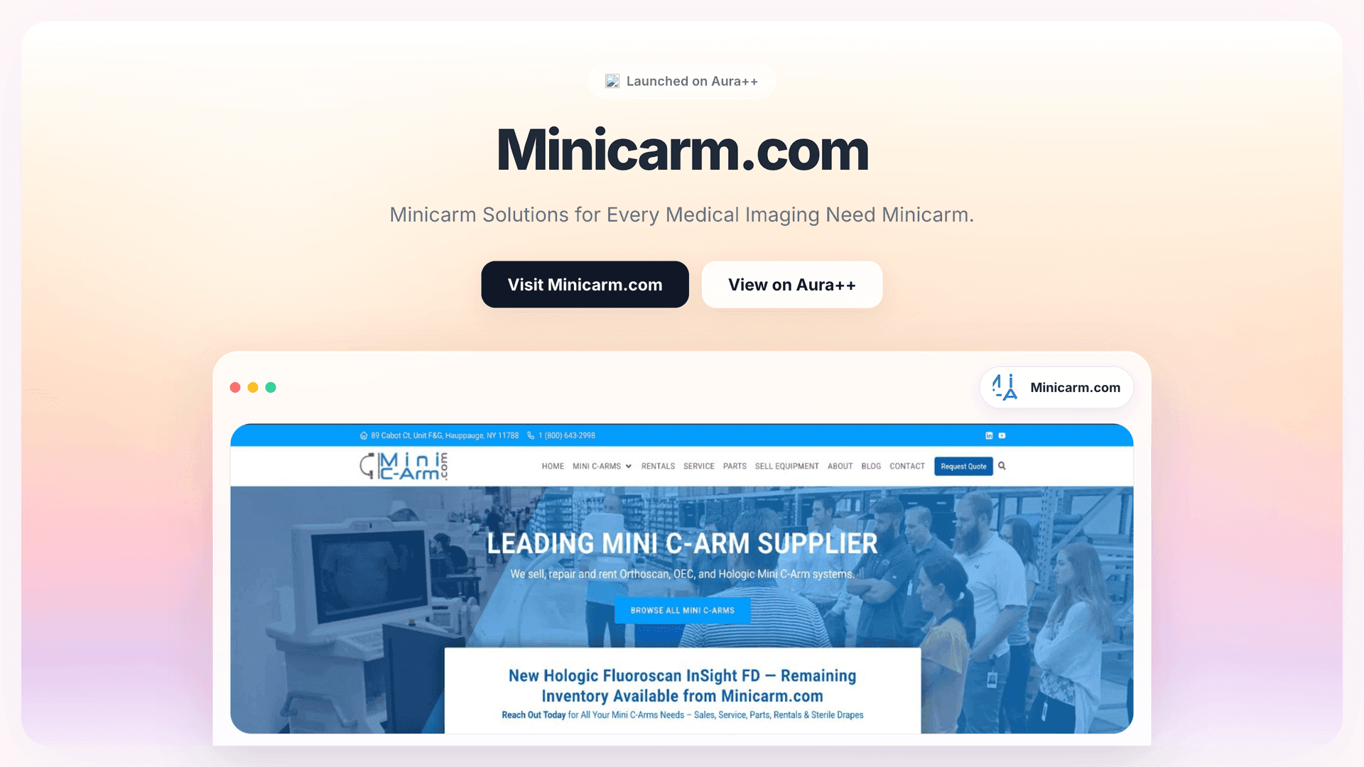 Minicarm.com launch story featured image on Aura++