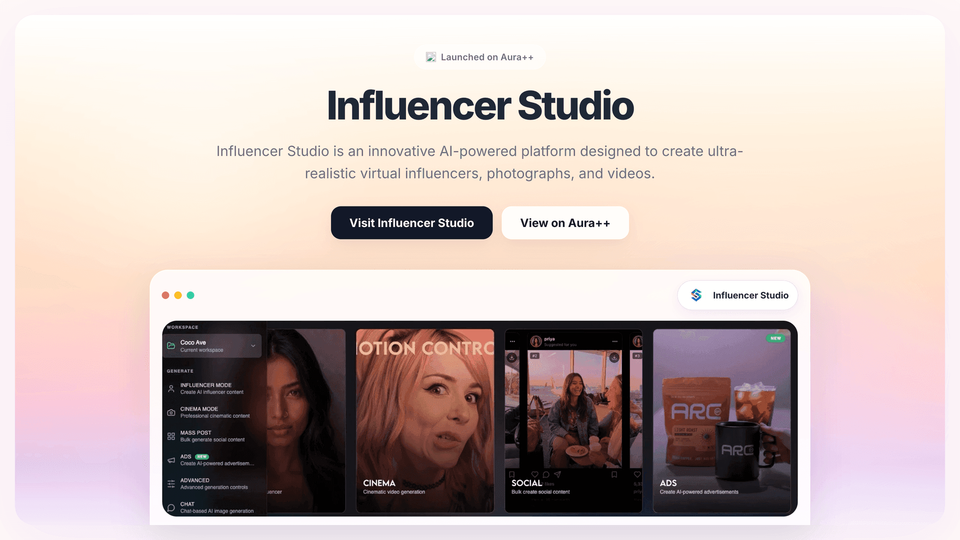 Influencer Studio launch featured image on Aura++