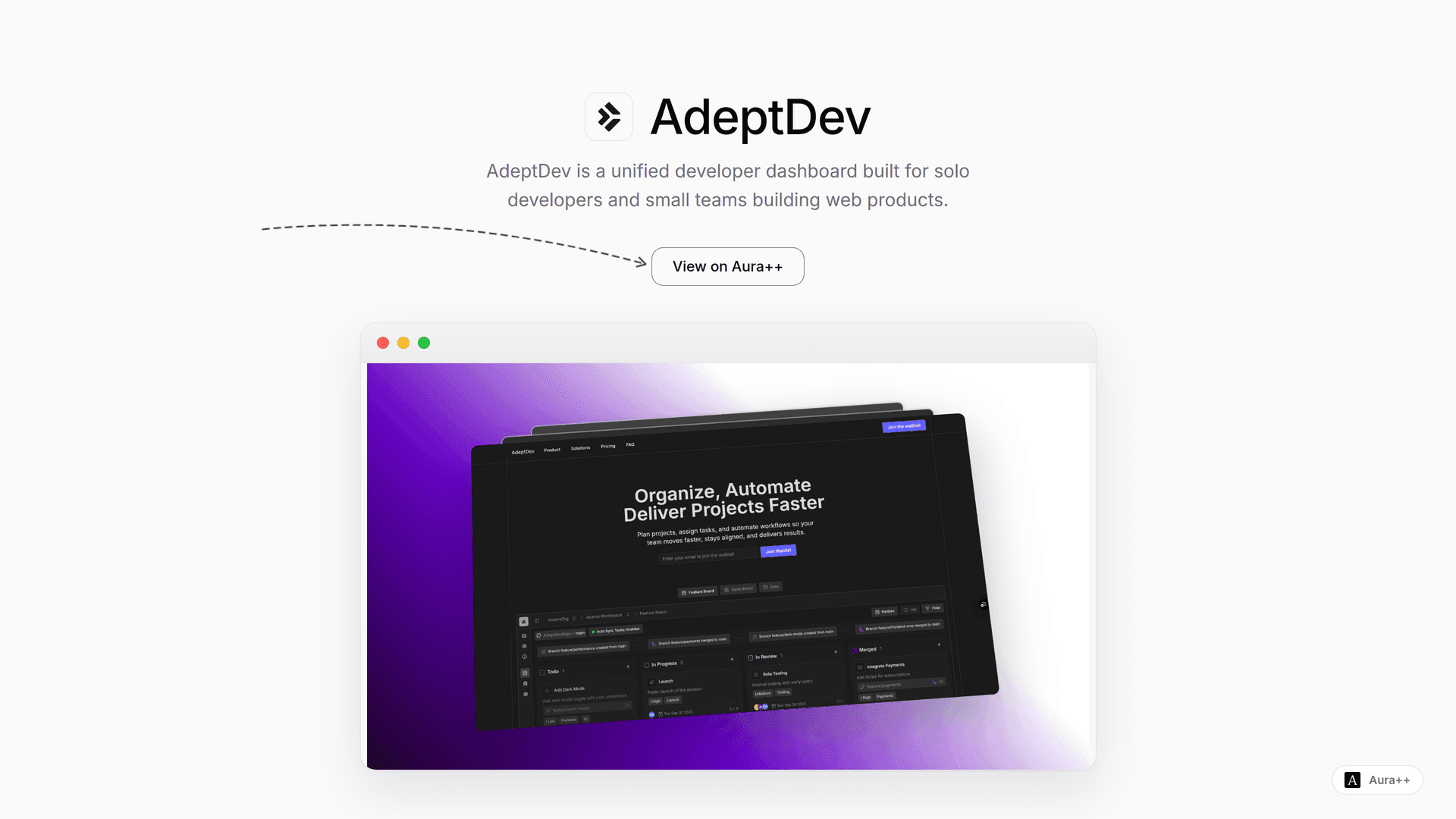AdeptDev - Project Management for Web Developers launch story featured image on Aura++