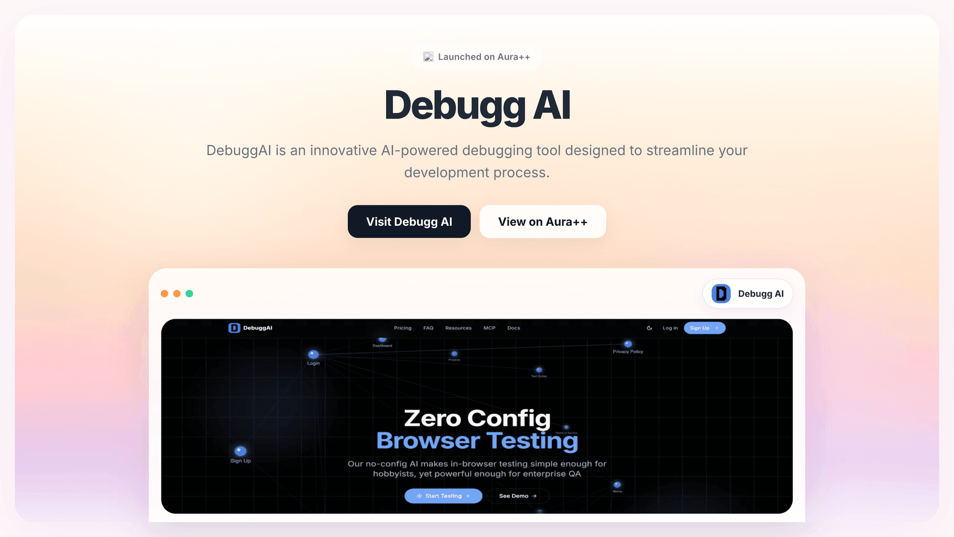 Debugg AI launch story featured image on Aura++