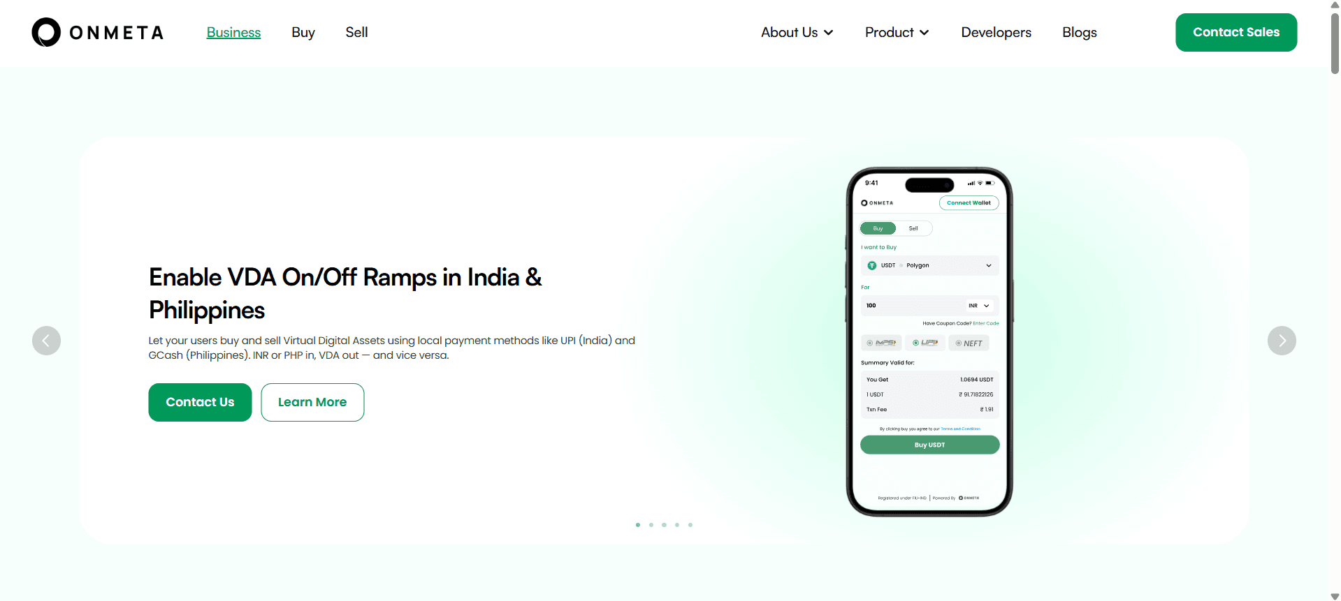 OnMeta Fiat On/Off Ramps & Cross-Border Payments product preview for startup listing on Aura++