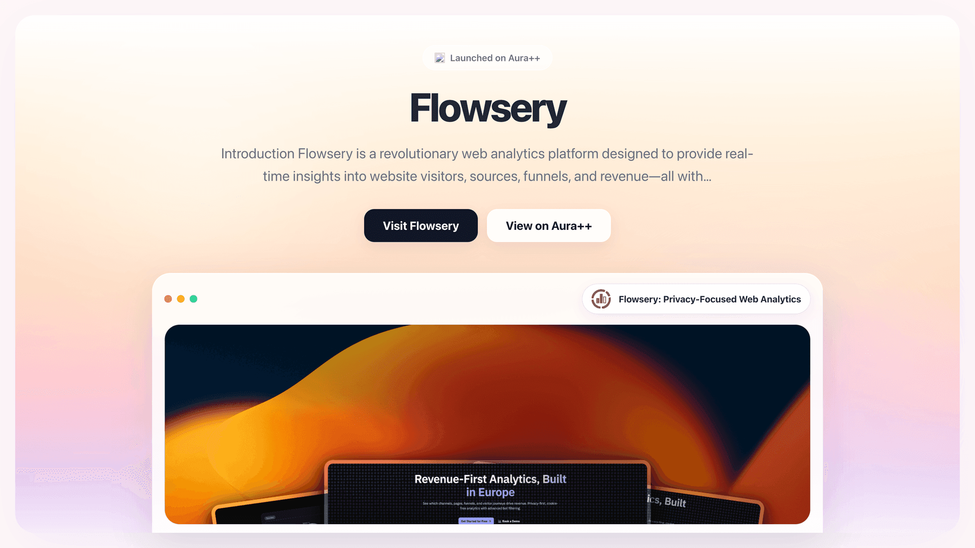 Flowsery: Privacy-Focused Web Analytics launch story featured image on Aura++