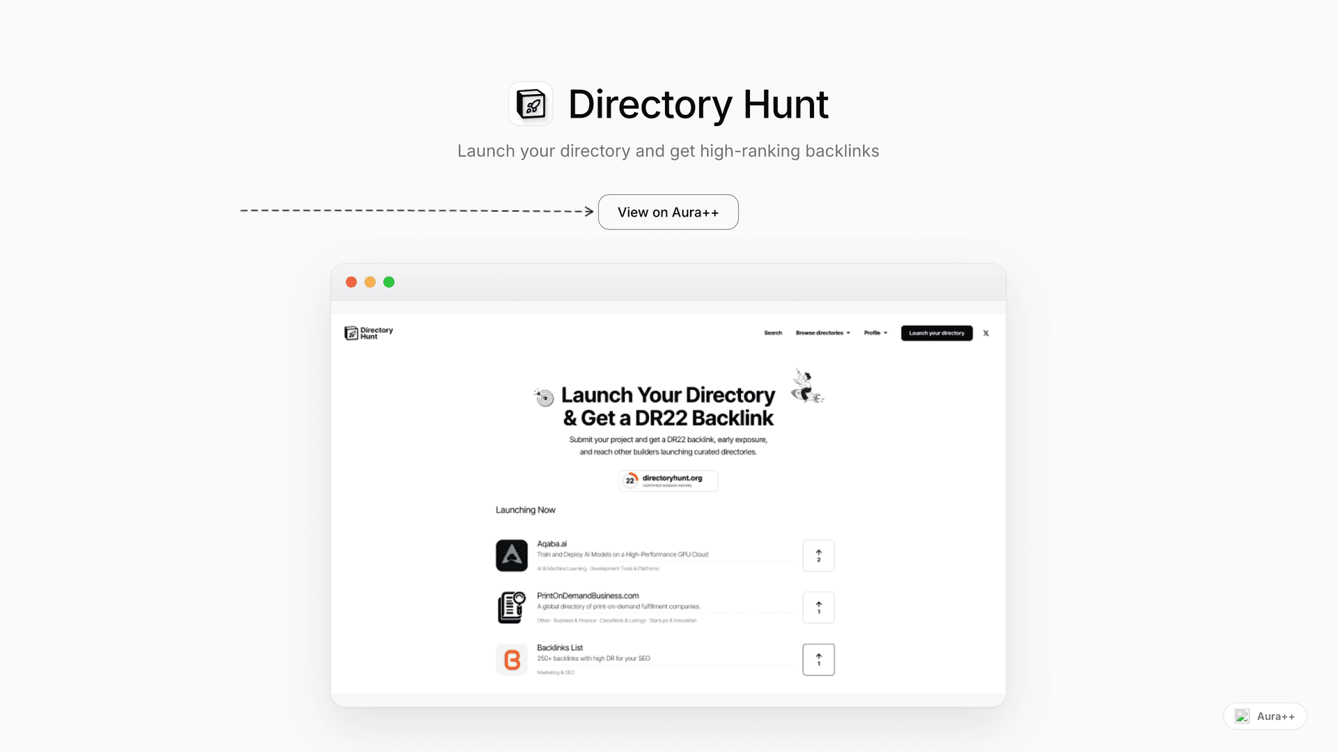 Directory Hunt launch story featured image on Aura++