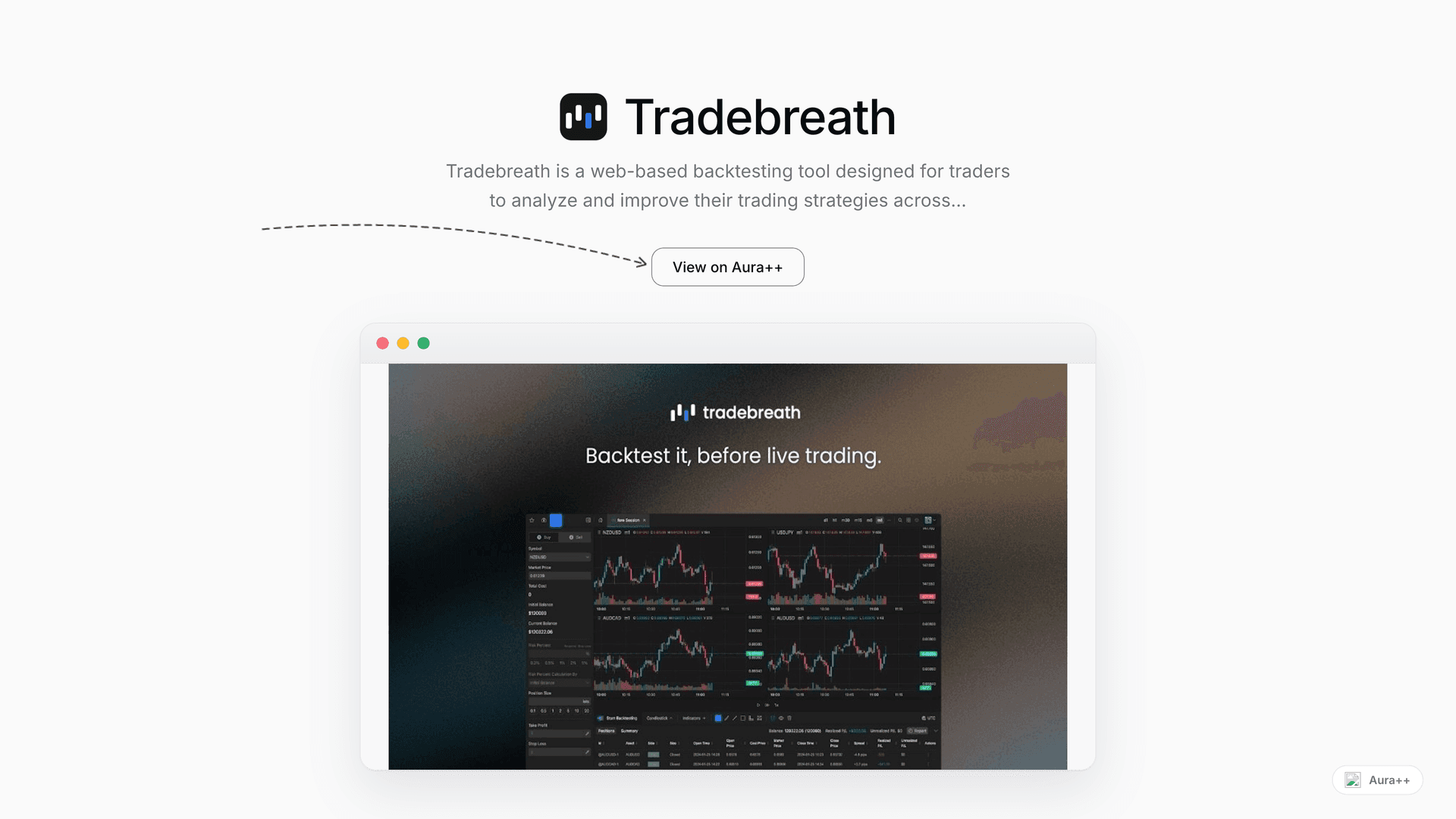 Tradebreath launch story featured image on Aura++