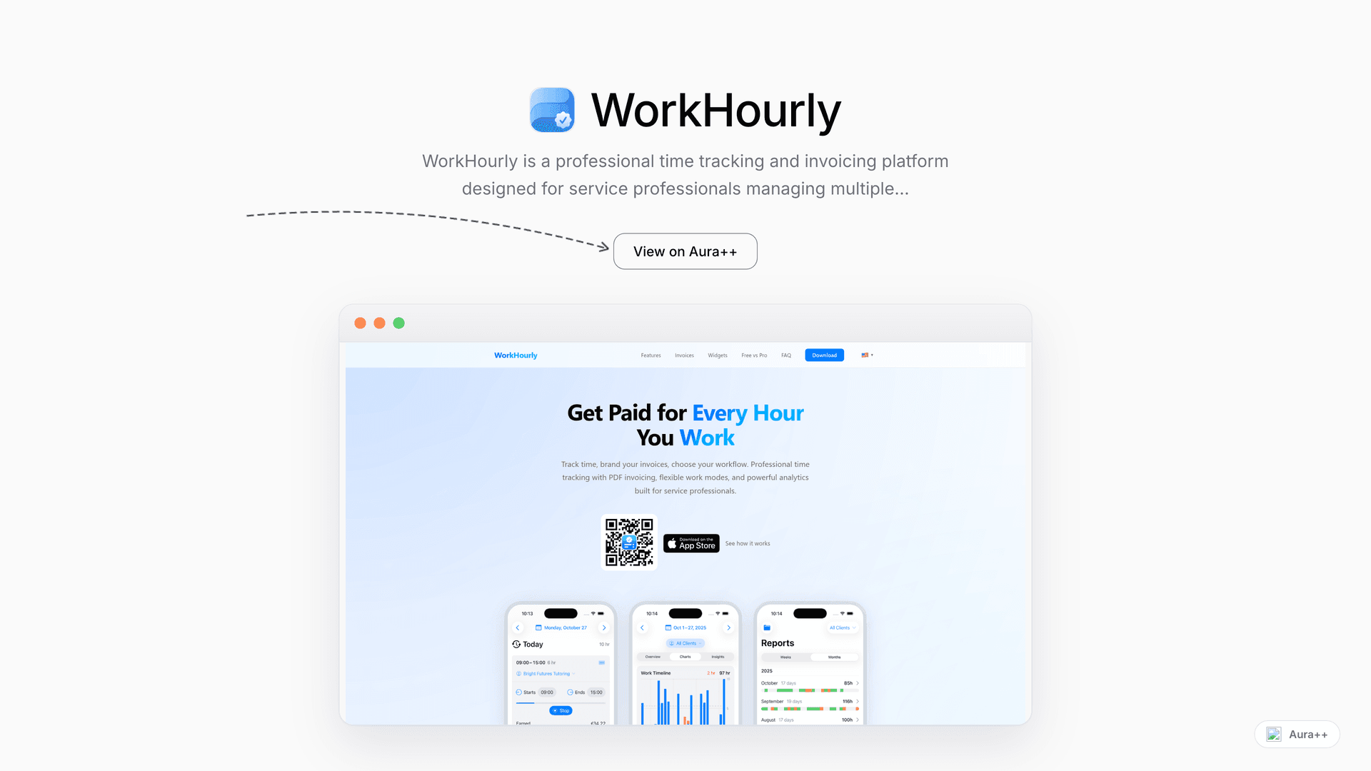 WorkHourly launch story featured image on Aura++