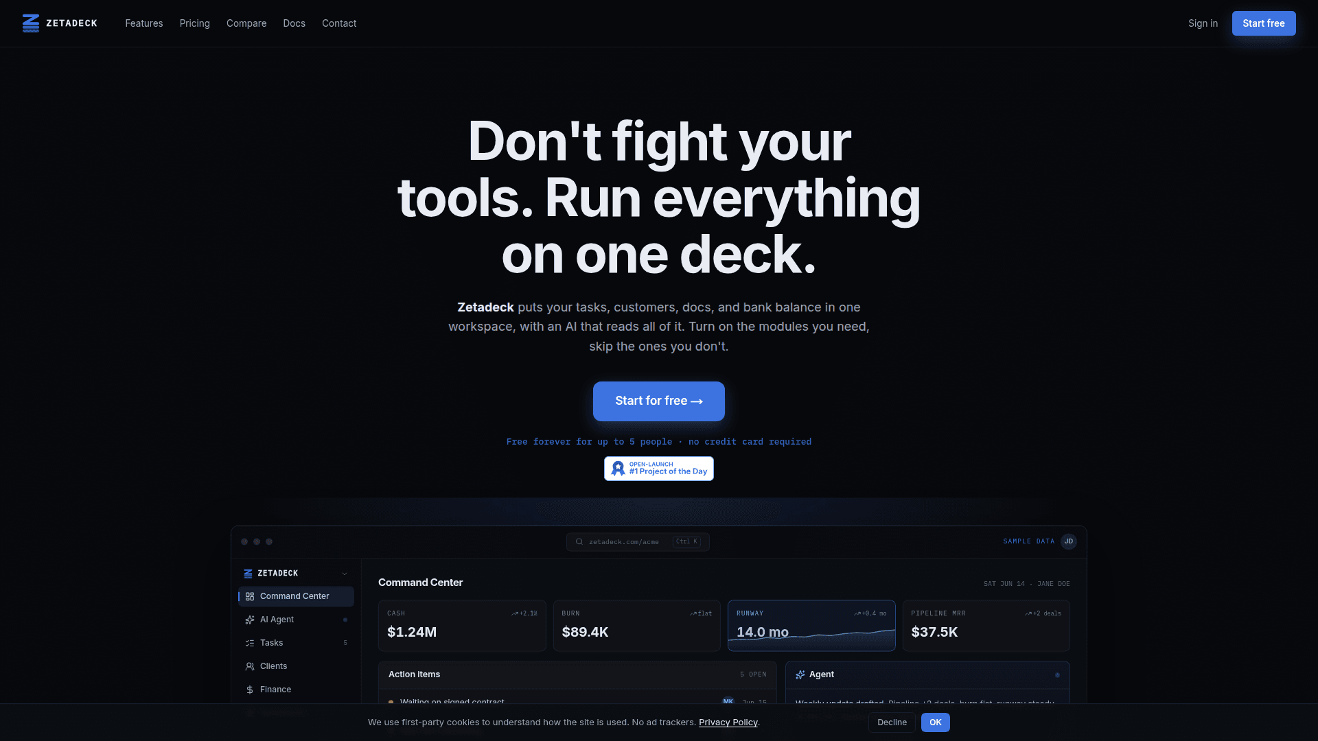 Zetadeck: All-in-One Startup Operations Platform product preview for startup listing on Aura++