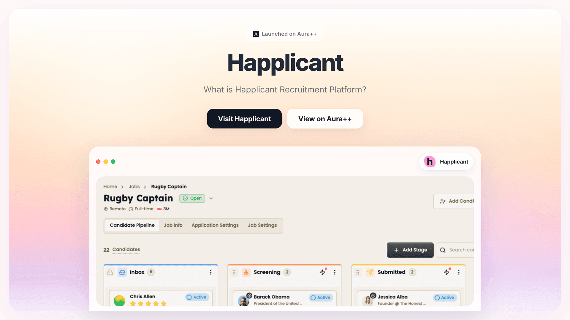 Happlicant launch featured image on Aura++