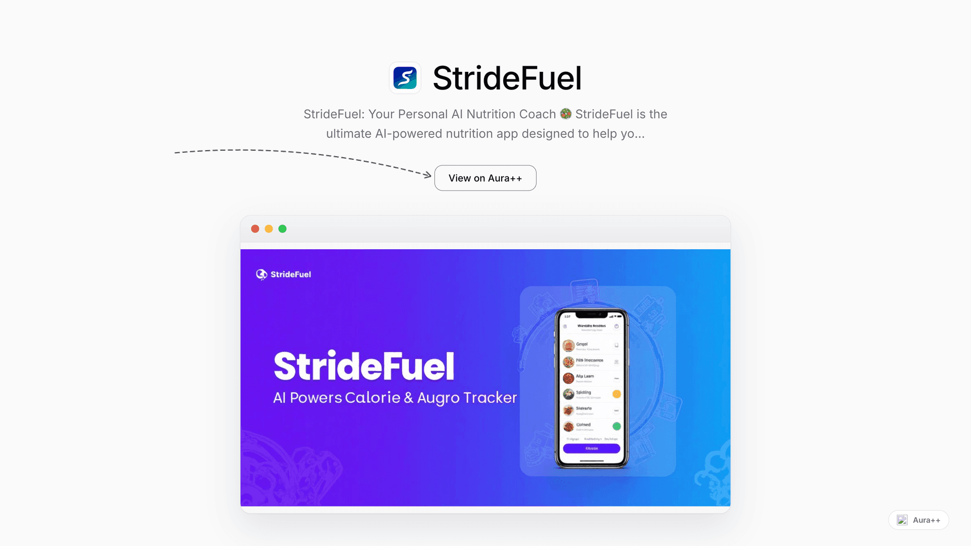 StrideFuel: AI Nutrition Tracker launch story featured image on Aura++