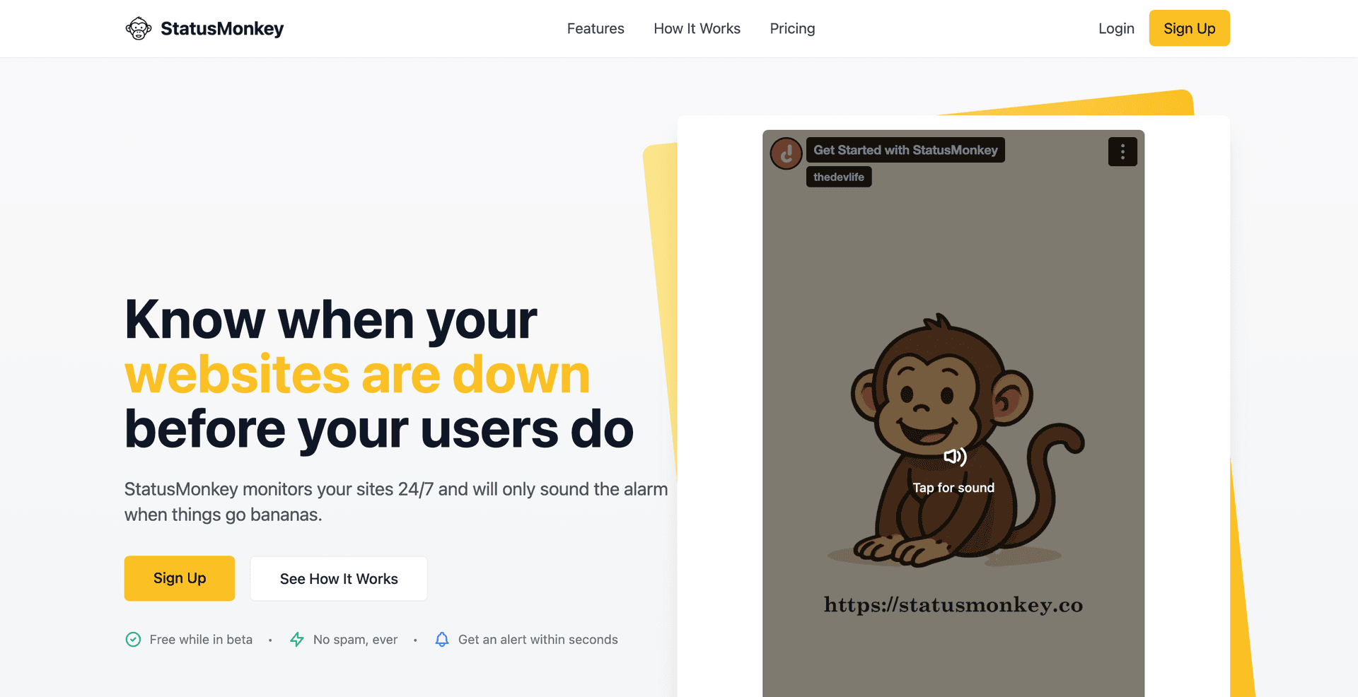 Status Monkey product preview for startup listing on Aura++