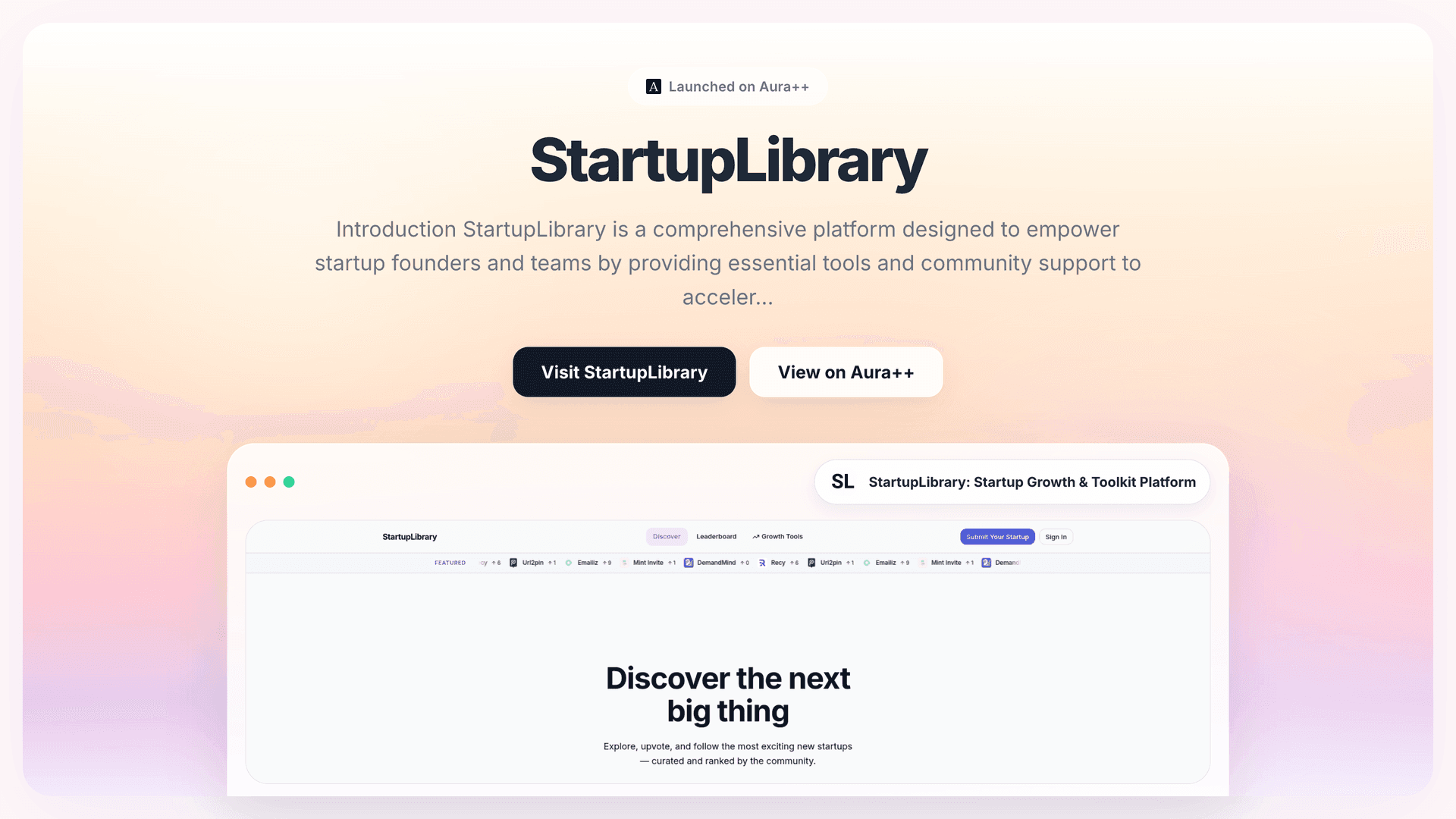 StartupLibrary: Startup Growth & Toolkit Platform launch featured image on Aura++