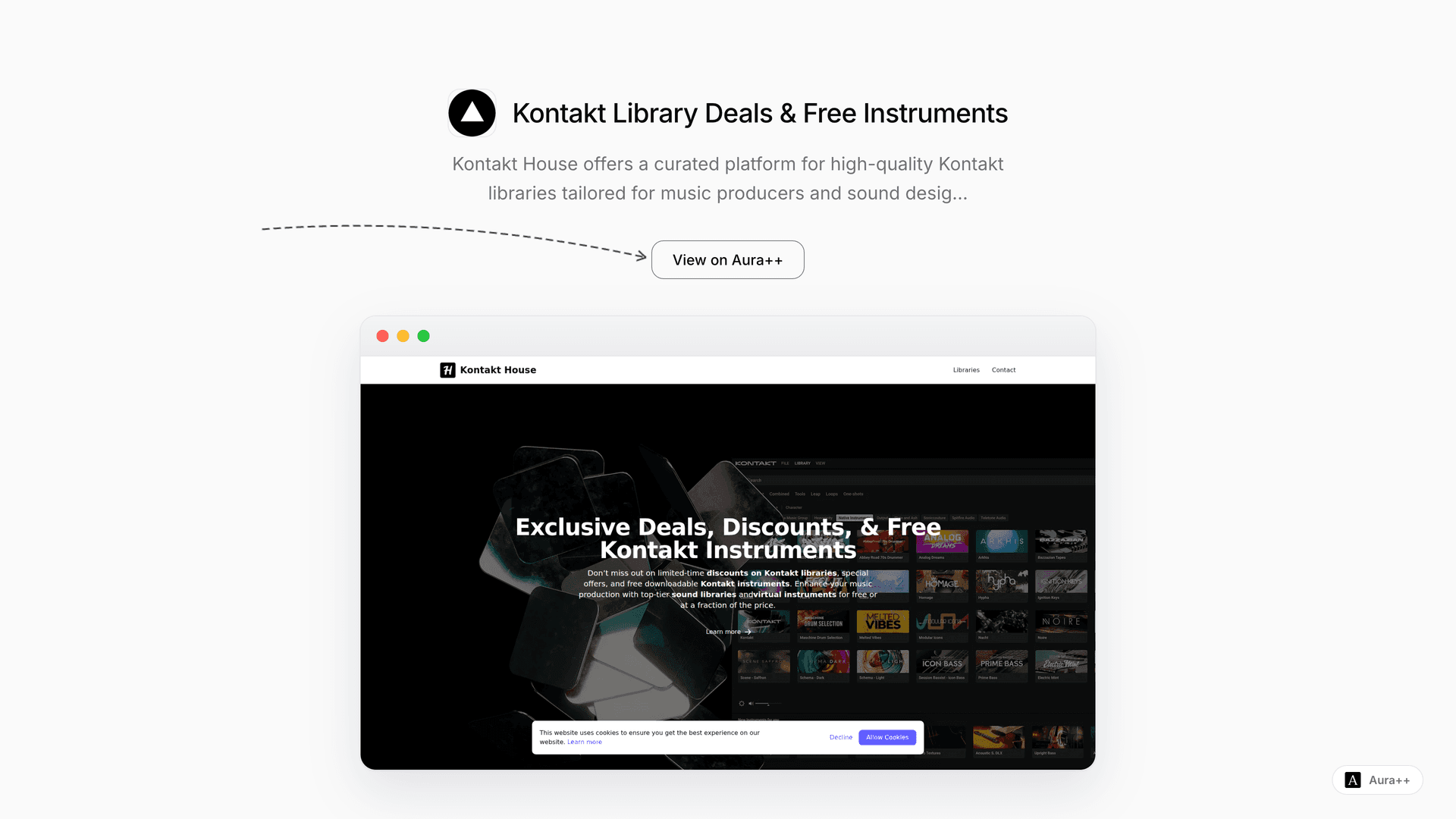 Kontakt Library Deals & Free Instruments launch story featured image on Aura++