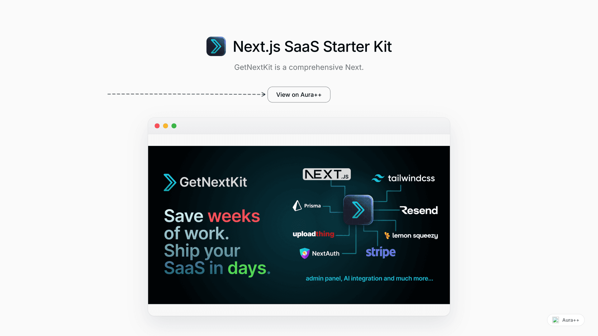 Next.js SaaS Starter Kit launch story featured image on Aura++