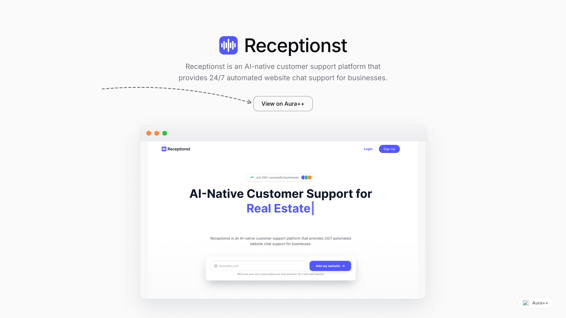 Receptionst launch featured image on Aura++