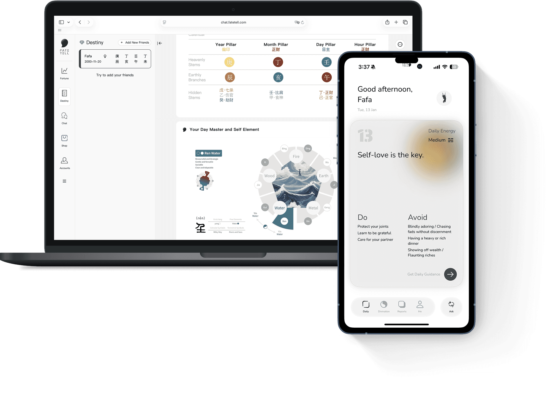 Fatetell product preview for startup listing on Aura++