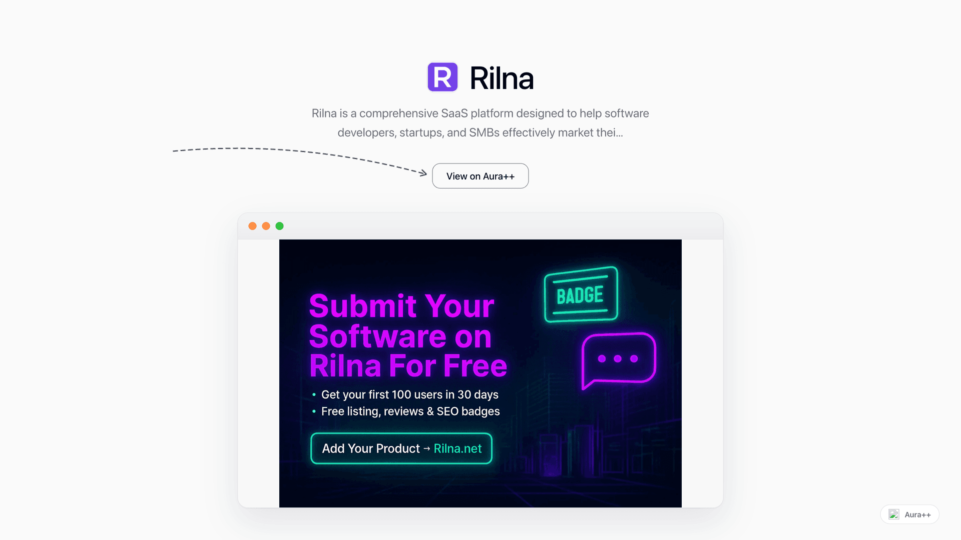 Rilna - Software Listing Platform launch story featured image on Aura++