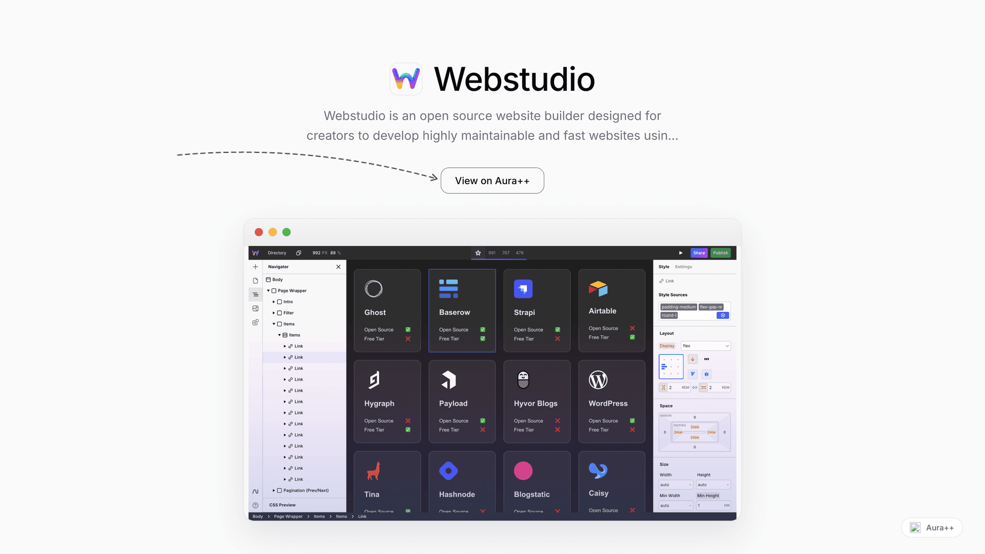 Webstudio launch story featured image on Aura++