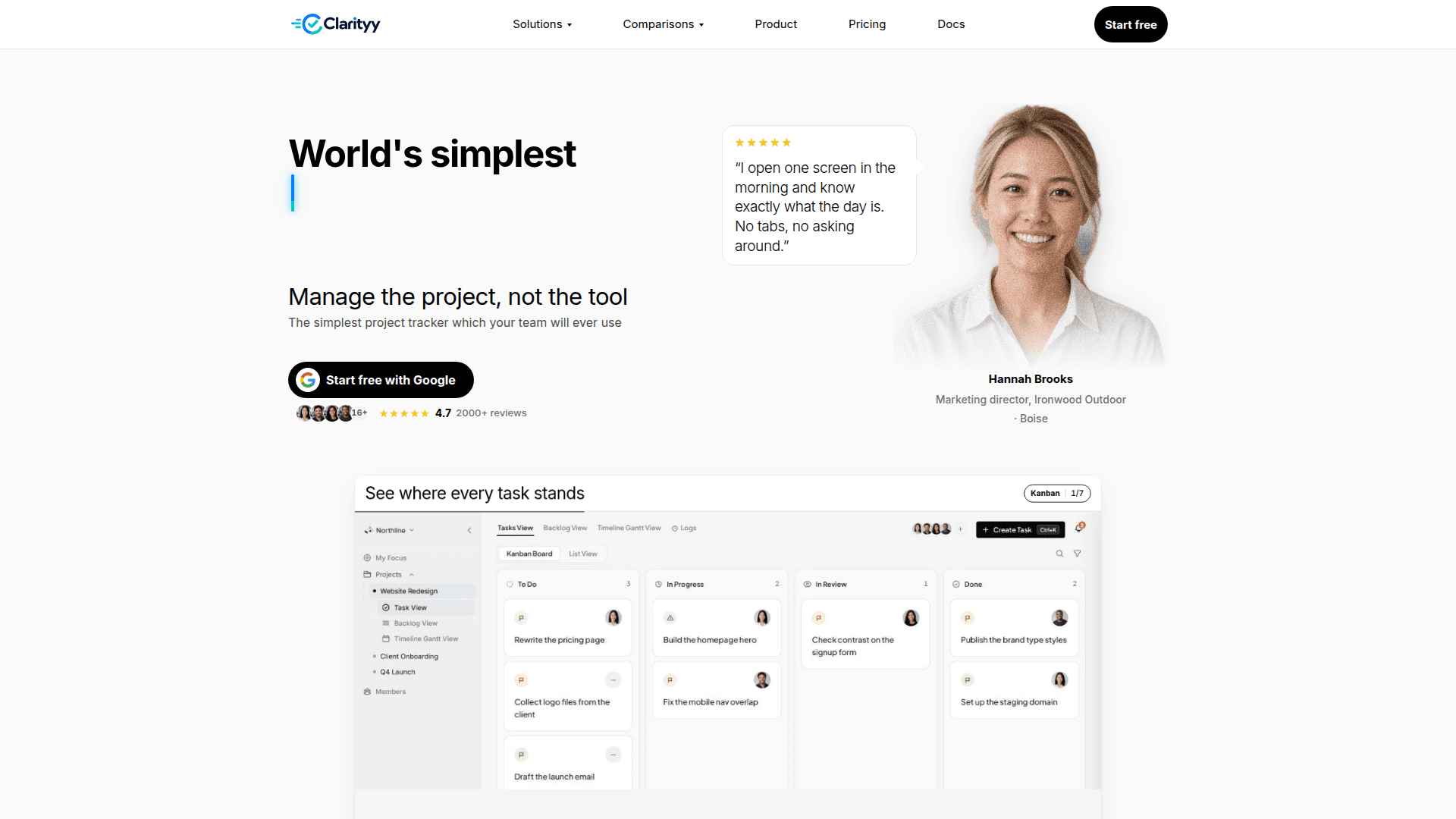 Clarityy - Simple Project Management Tool product preview for startup listing on Aura++
