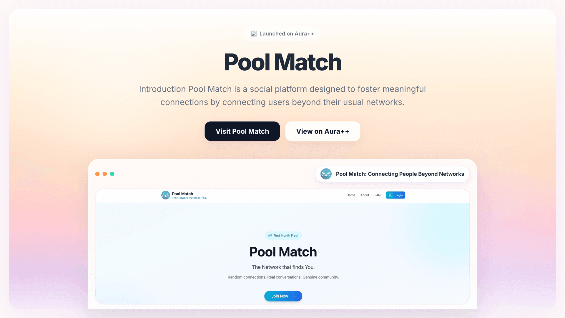 Pool Match: Connecting People Beyond Networks launch featured image on Aura++