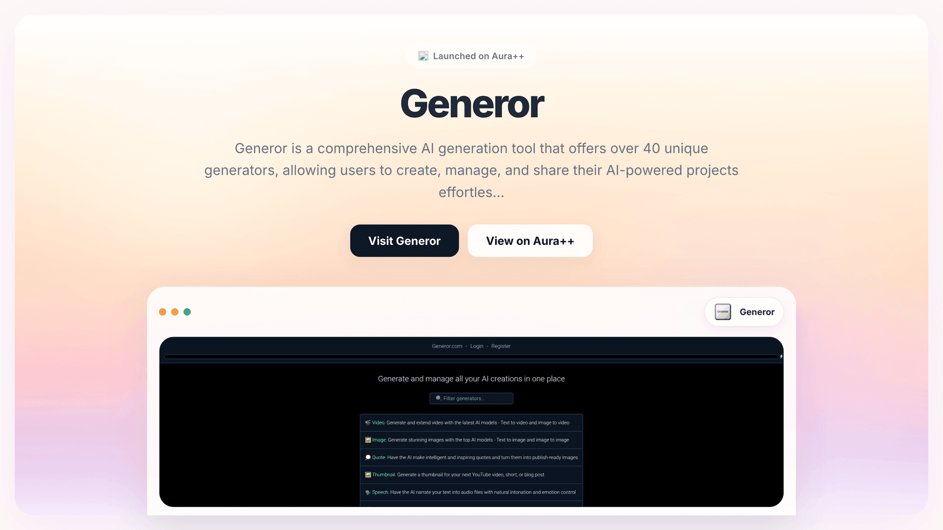 Generor launch story featured image on Aura++