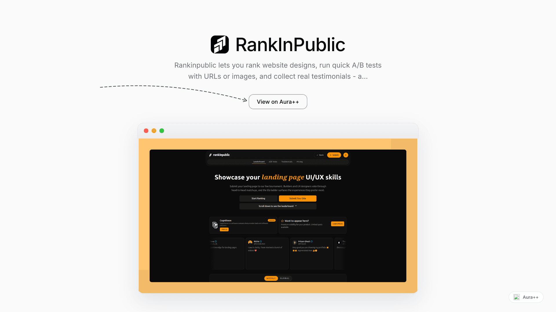 RankInPublic launch story featured image on Aura++