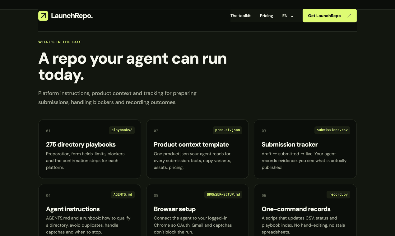 LaunchRepo product preview for startup listing on Aura++