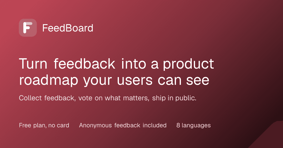 Feedback Collection & Roadmap Tool product preview for startup listing on Aura++