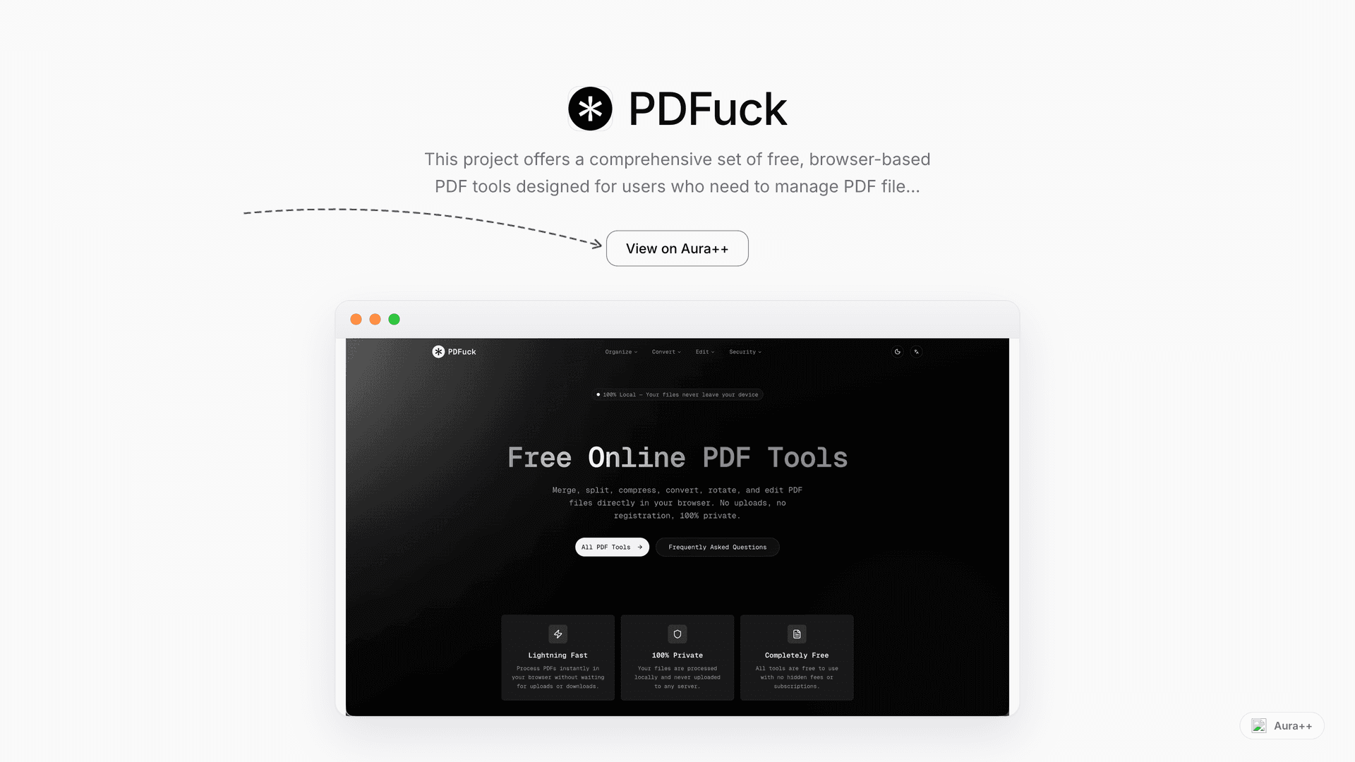 PDFuck - Free Online PDF Tools launch featured image on Aura++