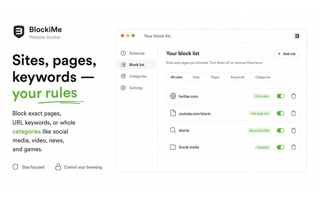 BlockiMe: Site Blocker & Browser Guard product preview for startup listing on Aura++