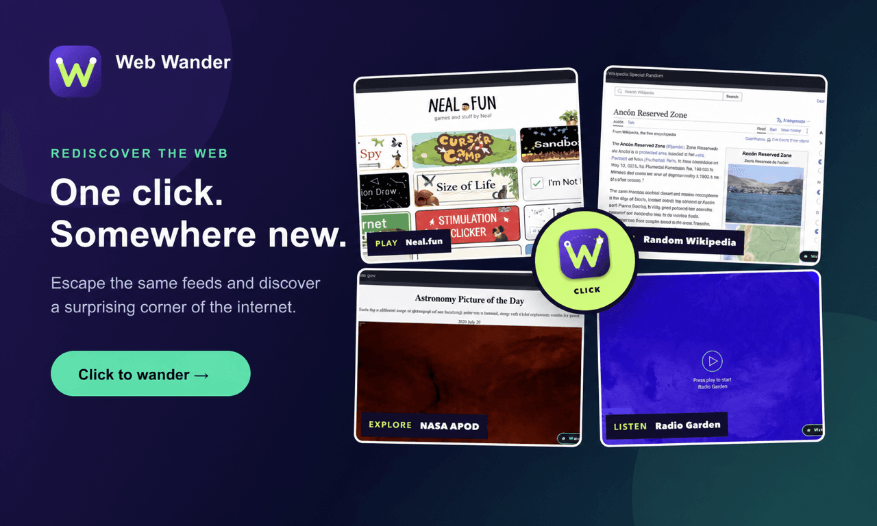 Web Wander product preview for startup listing on Aura++