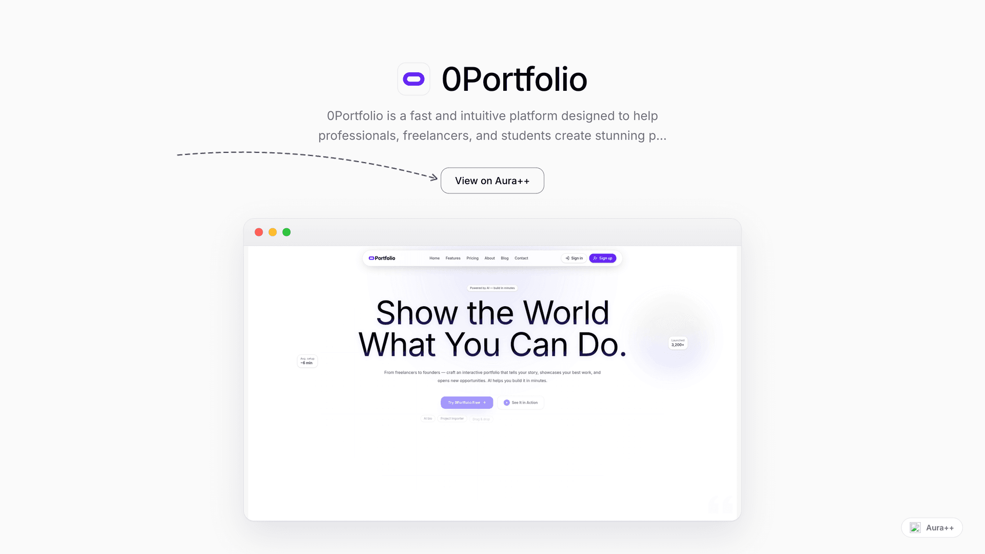 0Portfolio - AI-Powered Portfolio Builder launch story featured image on Aura++