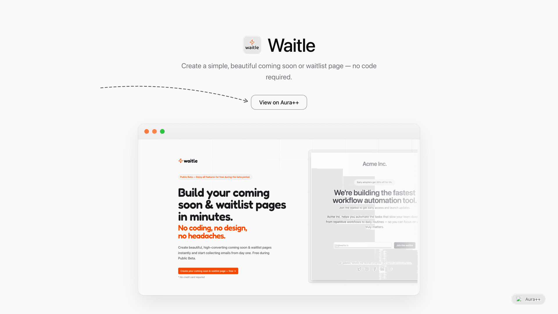 Waitle launch story featured image on Aura++
