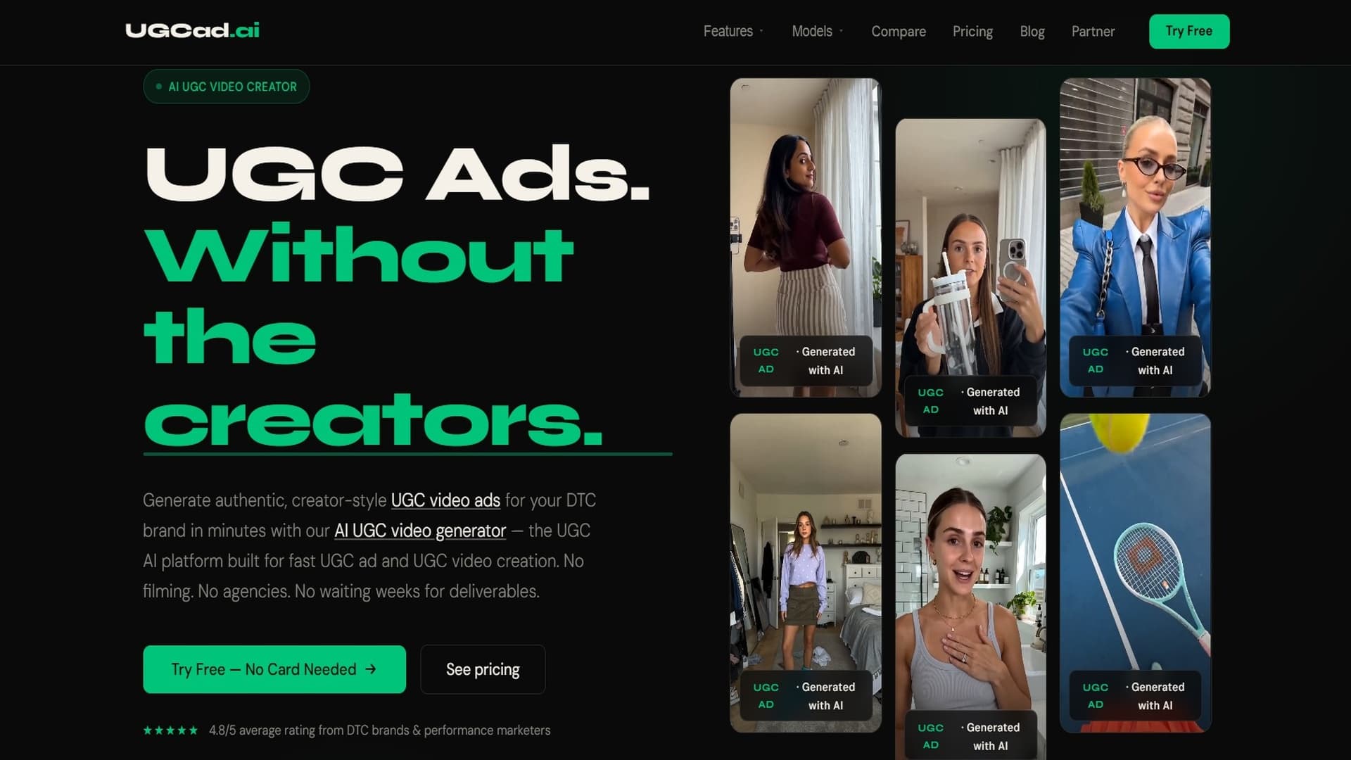 UGCad AI - #1 AI UGC Video Ads Generator product preview for startup listing on Aura++