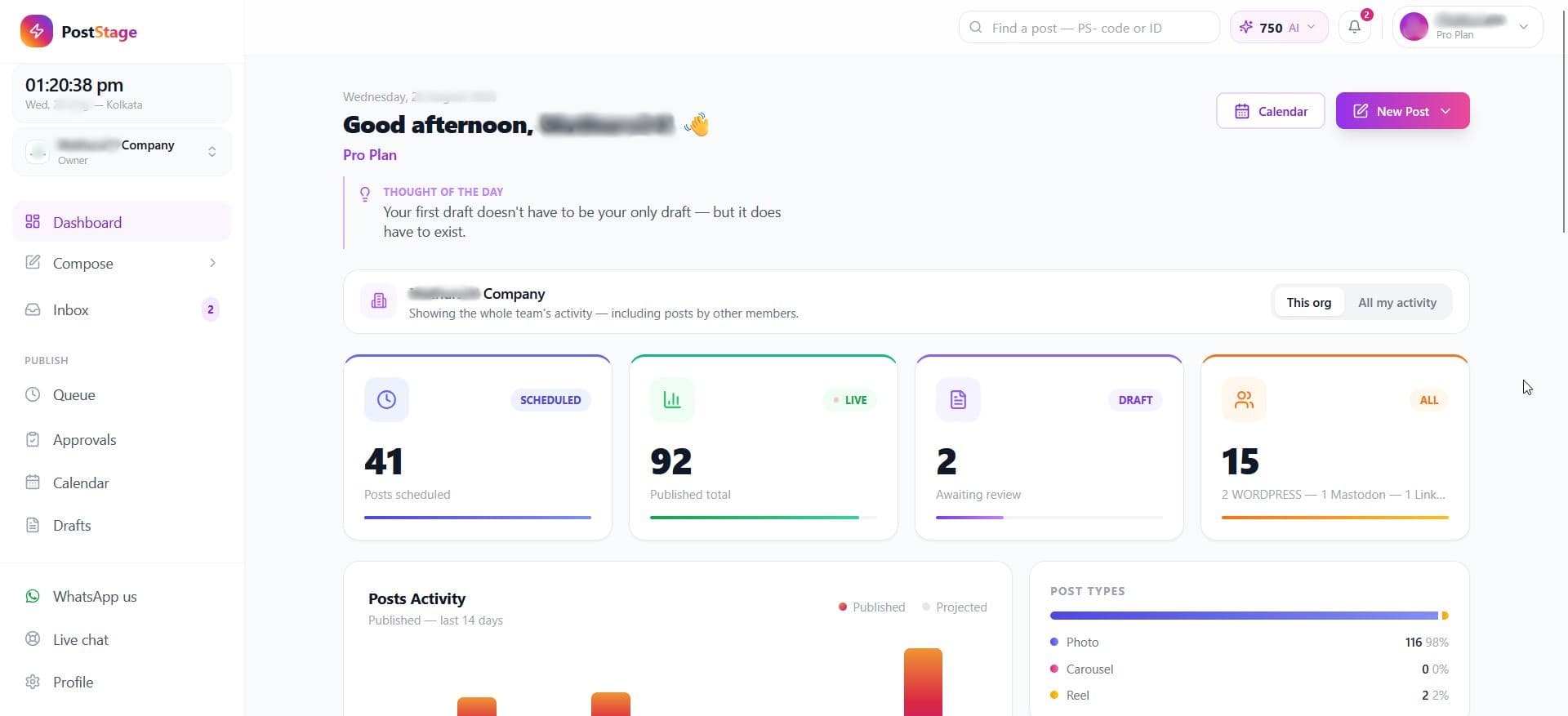 PostStage product preview for startup listing on Aura++