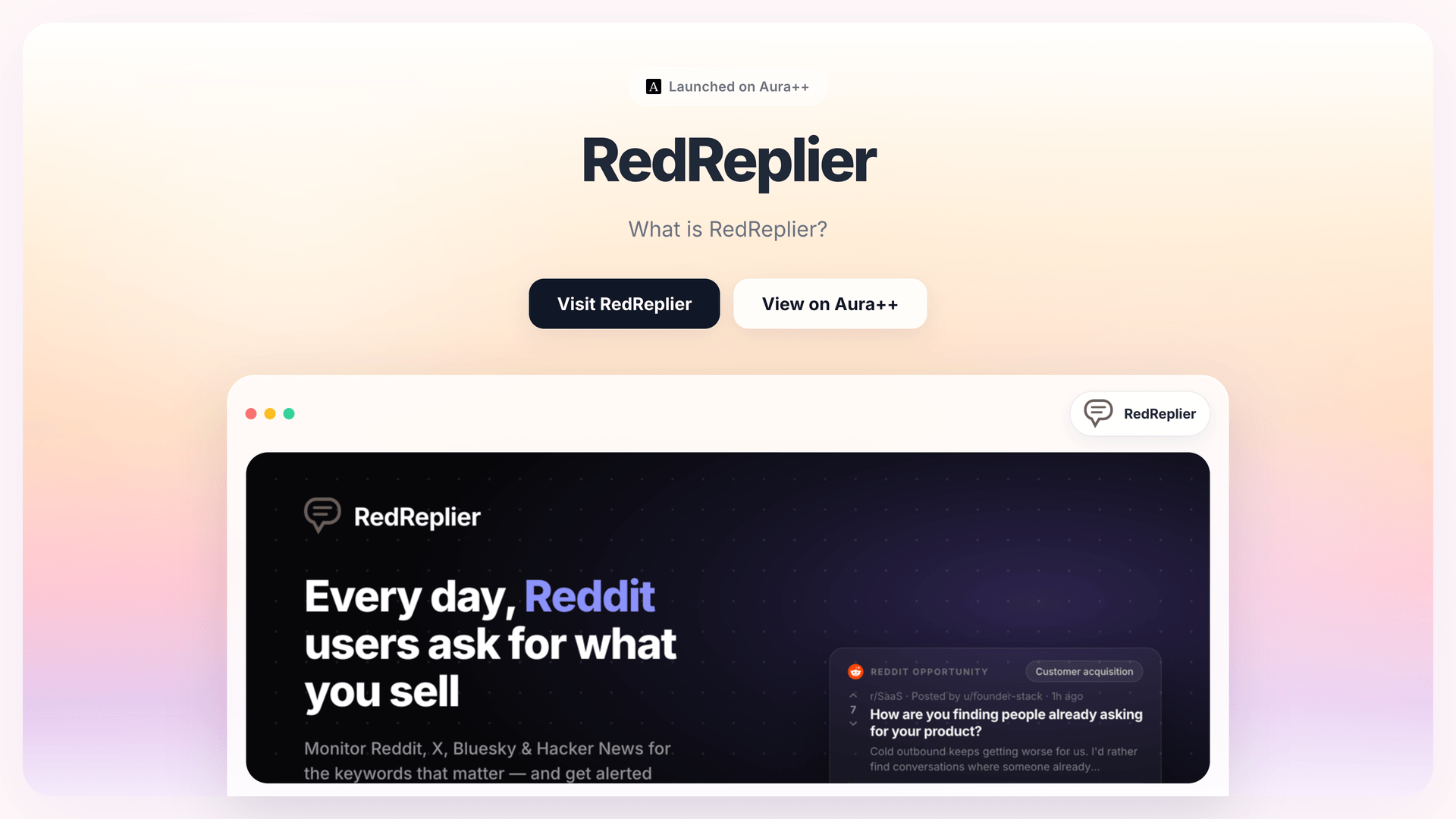 RedReplier launch story featured image on Aura++