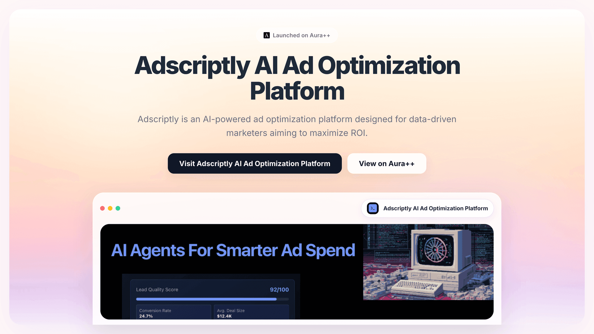 Adscriptly AI Ad Optimization Platform launch story featured image on Aura++