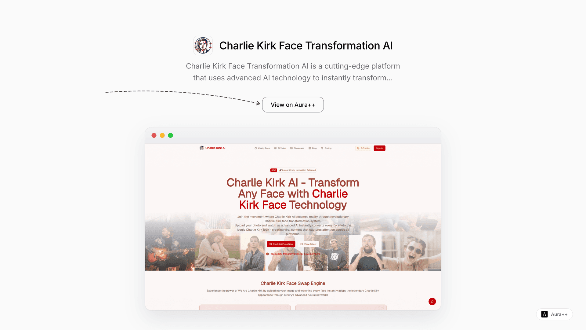 Charlie Kirk Face Transformation AI launch story featured image on Aura++