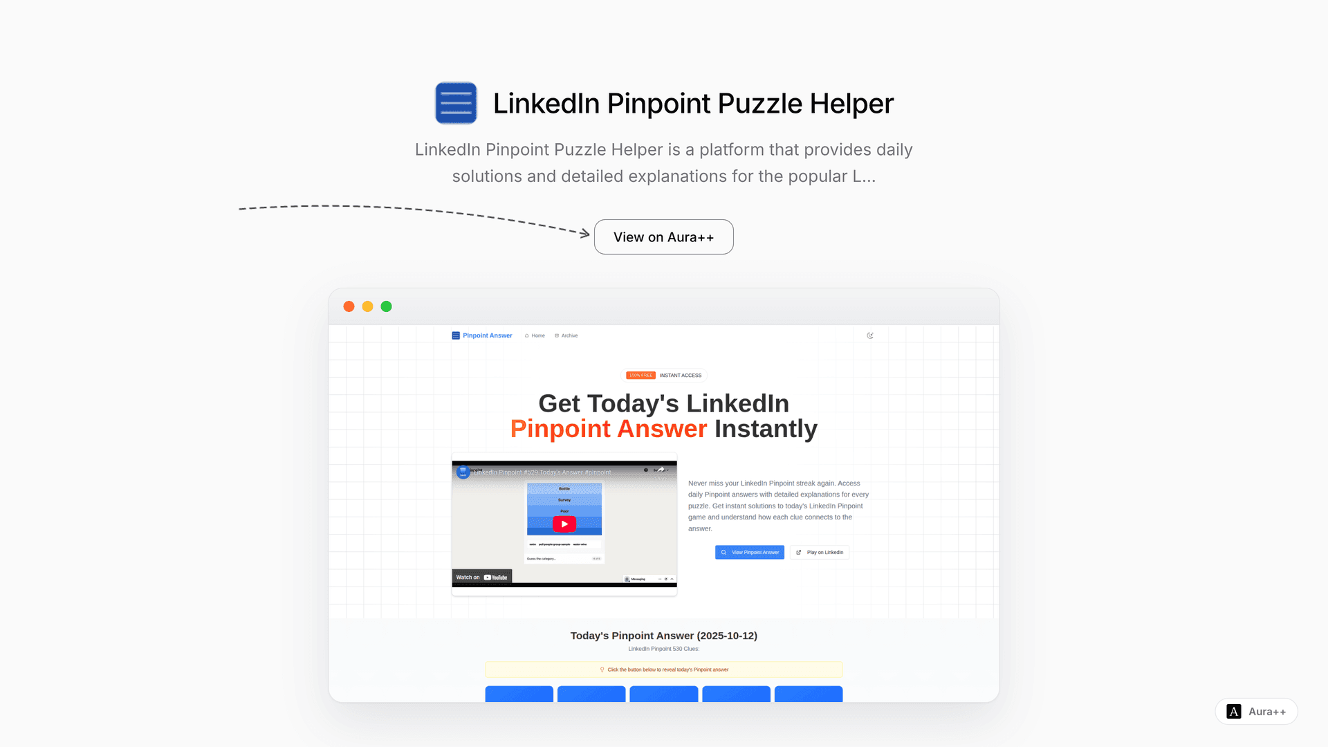 LinkedIn Pinpoint Puzzle Helper launch story featured image on Aura++