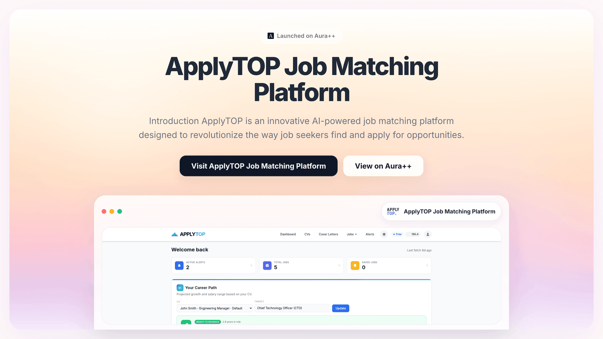 ApplyTOP Job Matching Platform launch featured image on Aura++