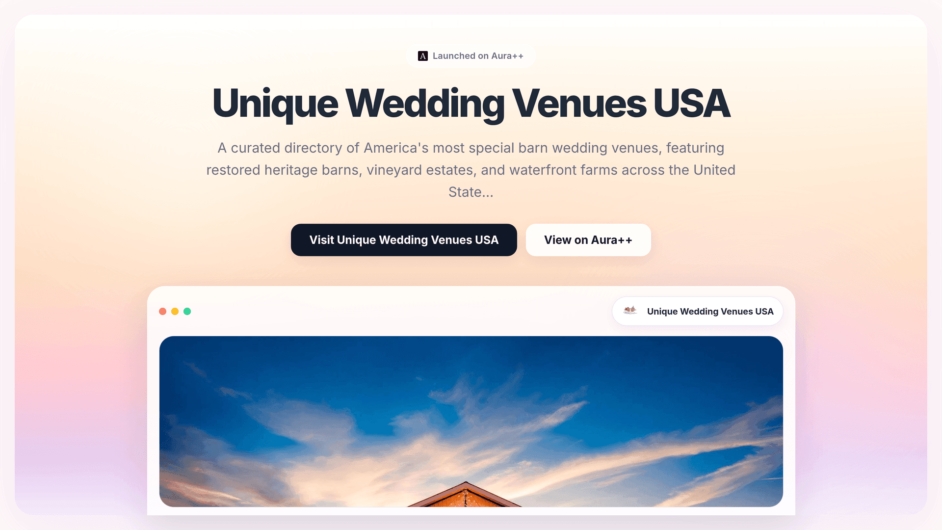 Unique Wedding Venues USA  launch story featured image on Aura++