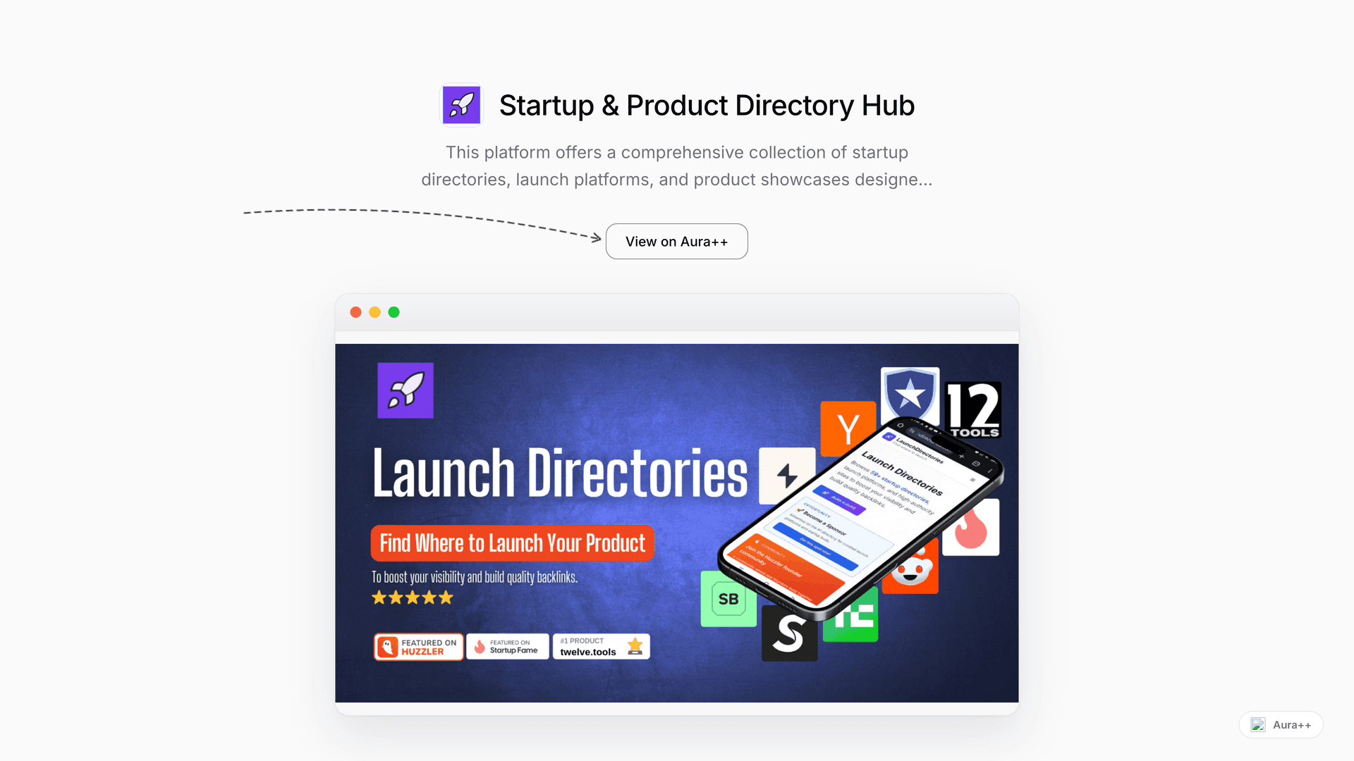 Startup & Product Directory Hub launch story featured image on Aura++