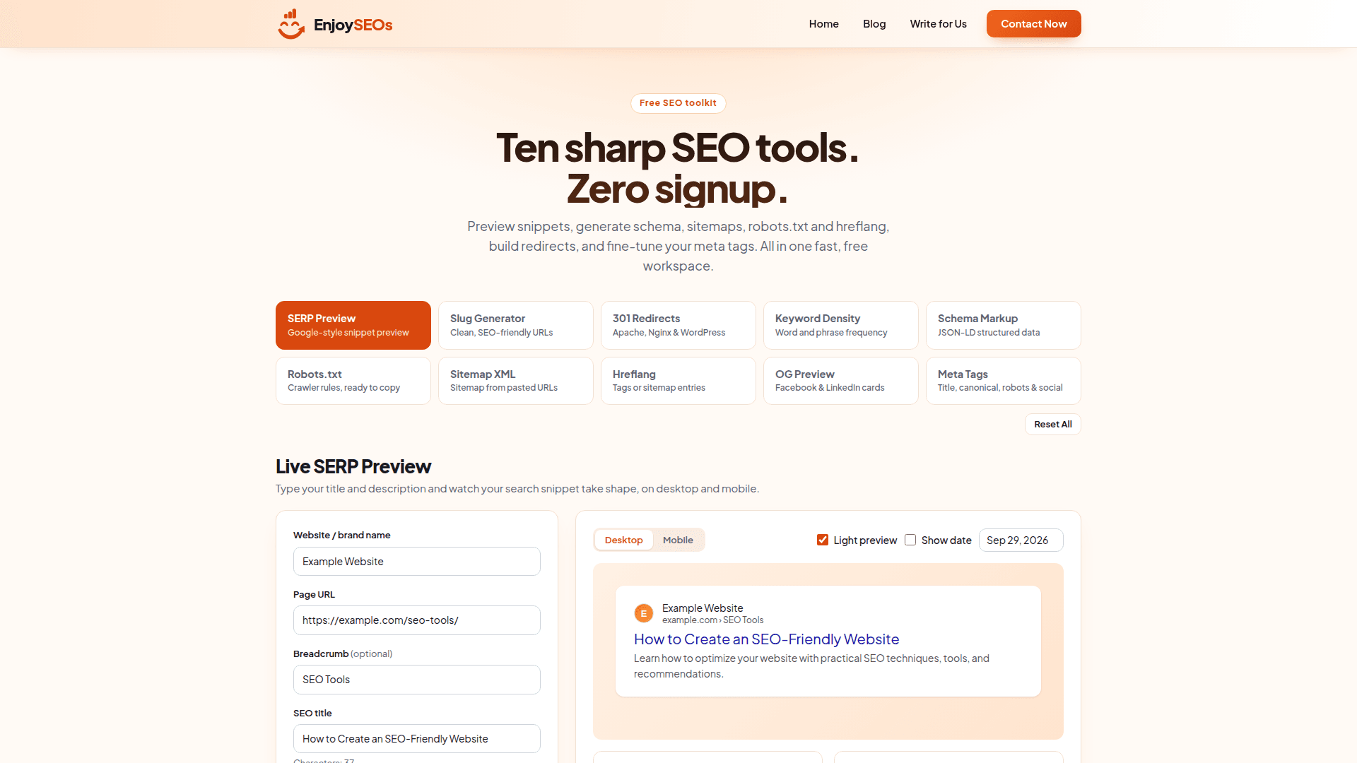 EnjoySEOs product preview for startup listing on Aura++