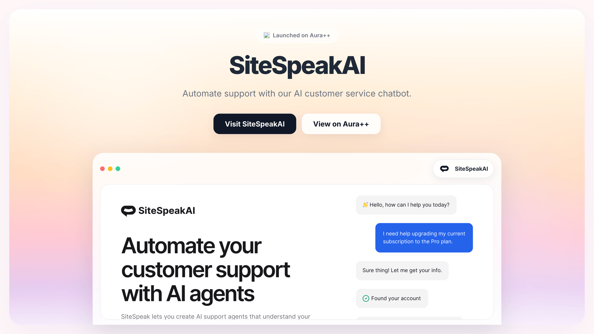 SiteSpeakAI launch featured image on Aura++