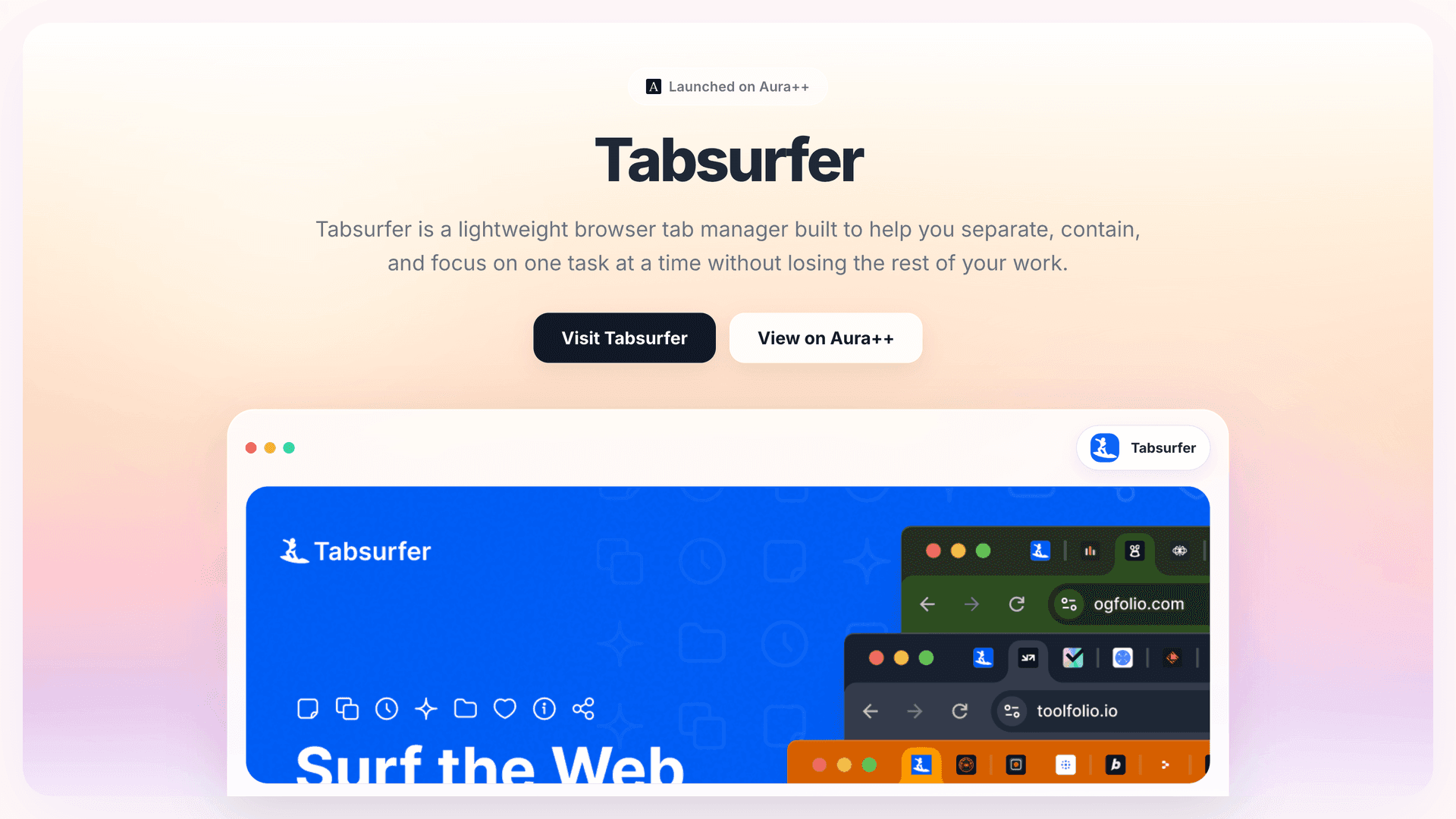 Tabsurfer launch story featured image on Aura++