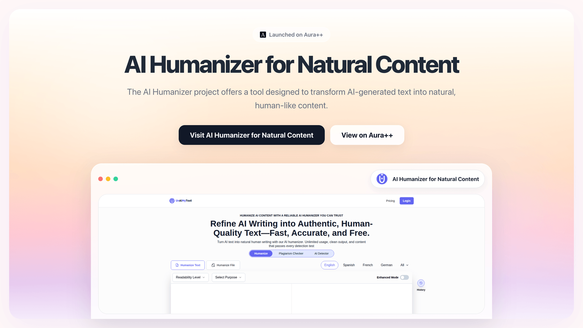 AI Humanizer for Natural Content launch story featured image on Aura++